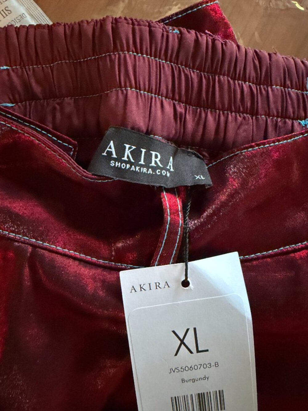 NWT AKIRA Metallic Burgundy/Turquoise Extra Wide Leg Palazzo Pants - XL - Picture 7 of 13
